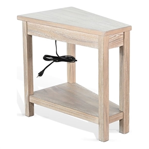 Pemberly Row Solid Wood Traditional Chair Side Table with Power Strip