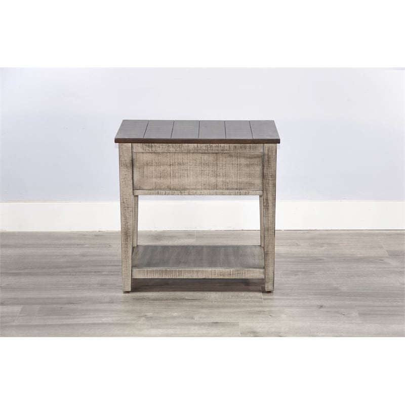 Pemberly Row Transitional Solid Wood Two Tone Wood Chair Side Table