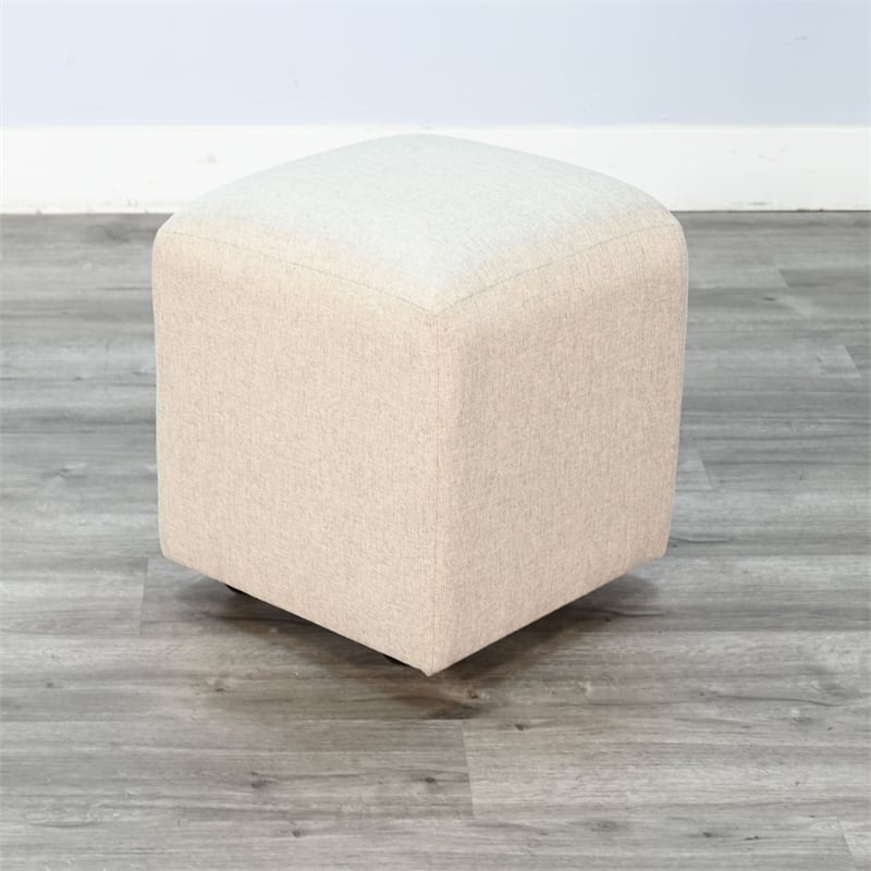 Pemberly Row Fabric Ottoman Cushion Stool with Casters in Natural
