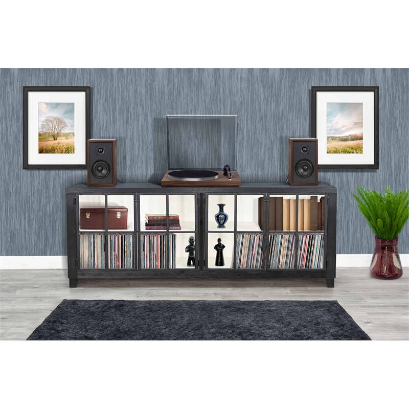 Pemberly Row Solid Wood Contemporary Industrial Long Accent Cabinet