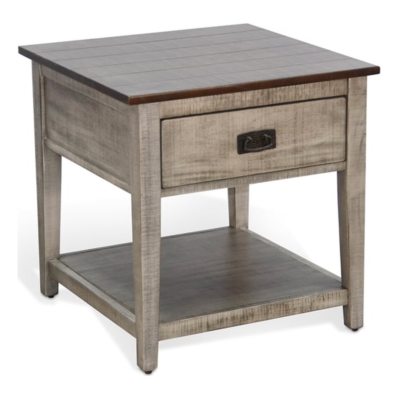 Pemberly Row Rustic Two-Tone End Table with Drawer and Open Shelf