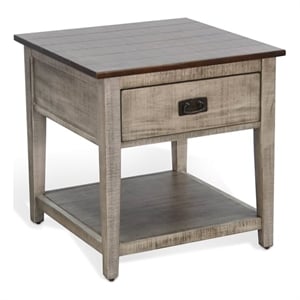 Pemberly Row Rustic Two-Tone End Table with Drawer and Open Shelf