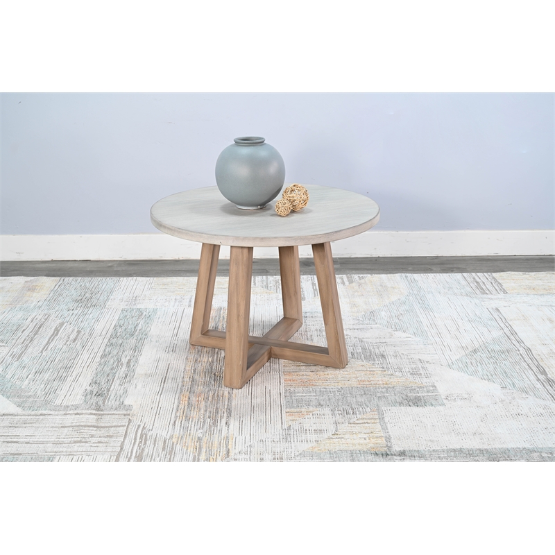 Pemberly Row Solid Wood Contemporary Rustic Round End Table in Light Gray