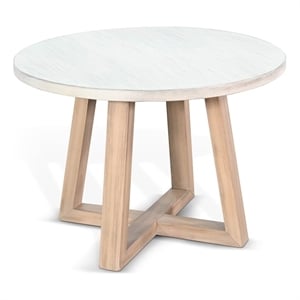 Pemberly Row Solid Wood Contemporary Rustic Round End Table in Light Gray