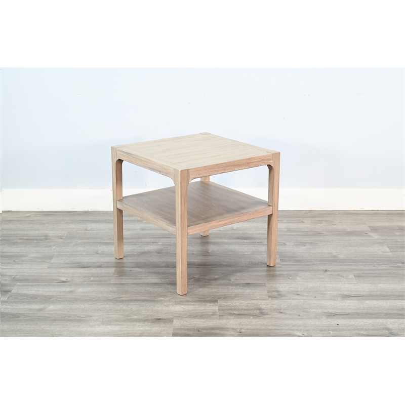 Pemberly Row Solid Wood Square End Table with Open Shelf in Natural