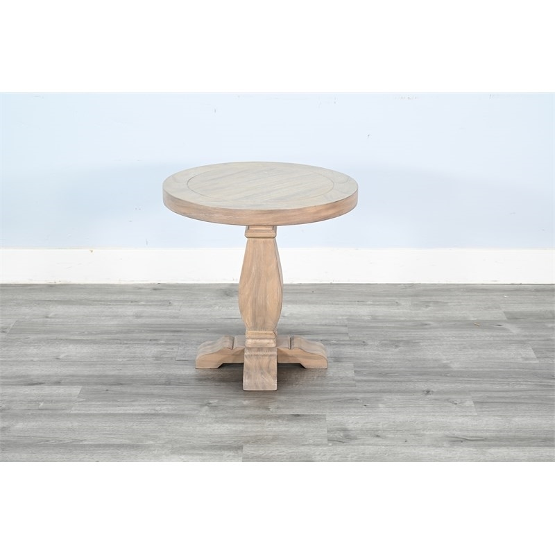 Pemberly Row Solid Wood Round Chair Side Table in Natural