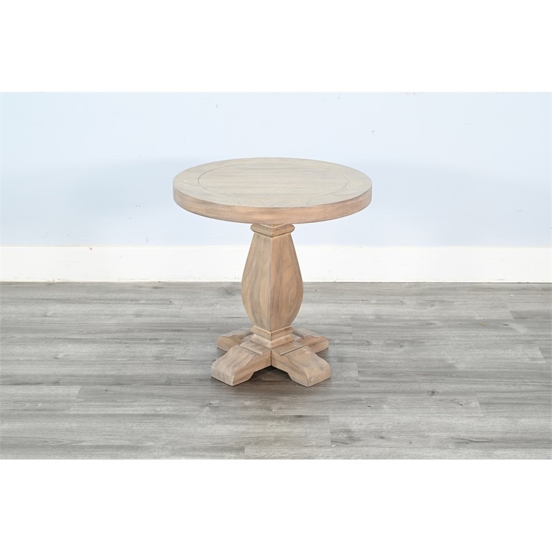 Pemberly Row Solid Wood Round Chair Side Table in Natural