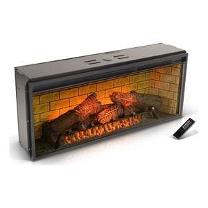 Pemberly Row Contemporary Metal 42&quot Log Fireplace Heater Insert in Black