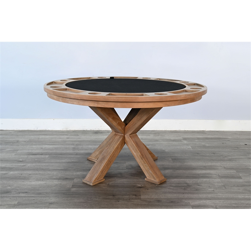 Pemberly Row Farmhouse Natural Round Jack Poker Dining Table