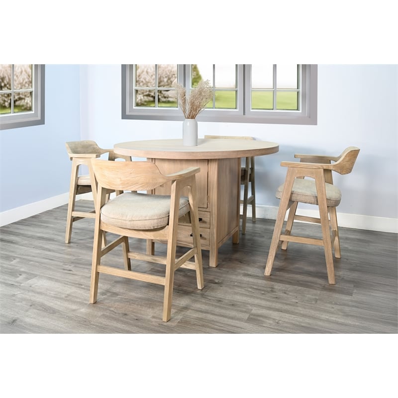 Pemberly Row Round Dining Table with Built-in Storage Cabinet and Drawers