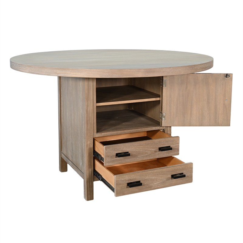 Pemberly Row Round Dining Table with Built-in Storage Cabinet and Drawers