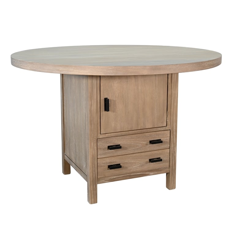 Pemberly Row Round Dining Table with Built-in Storage Cabinet and Drawers