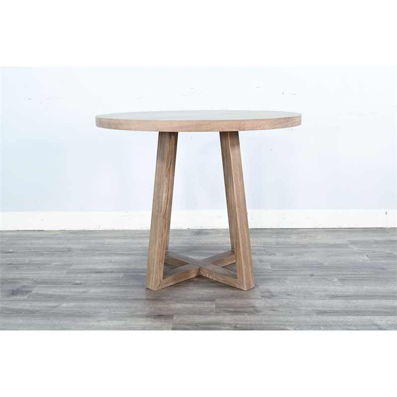 Pemberly Row Wood Coastal Natural Finish Round Bar Pub Table