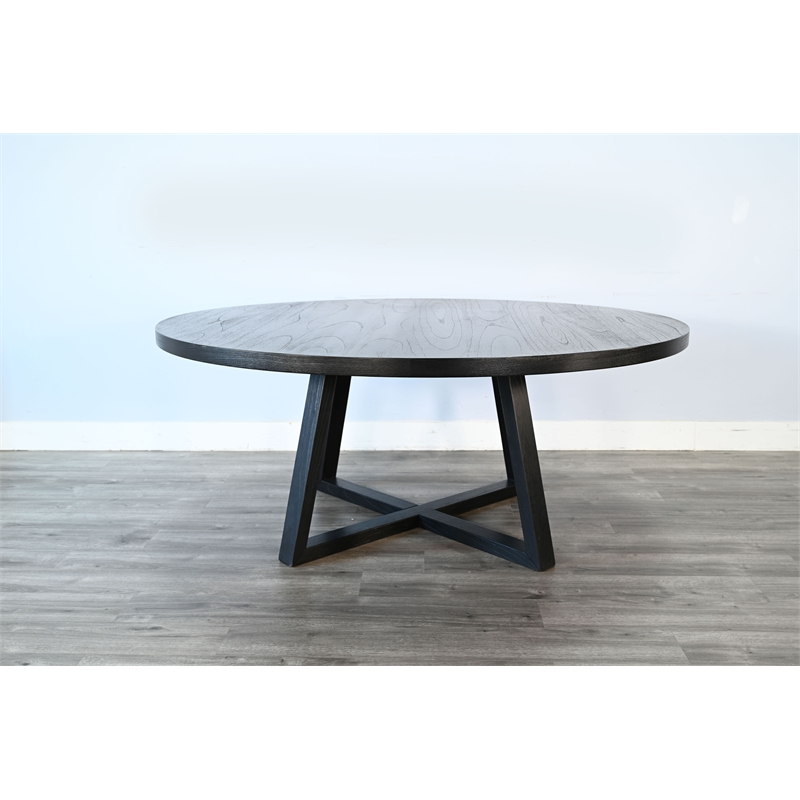 Pemberly Row Contemporary Wood Large Round Dining Table in Black