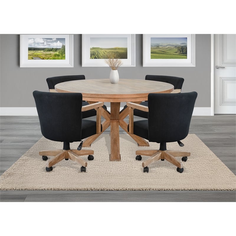 Pemberly Row Wood Farmhouse Natural Finish Rolling Office Chair