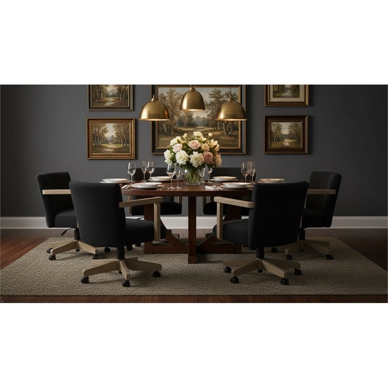 Pemberly Row Wood Farmhouse Natural Finish Rolling Office Chair