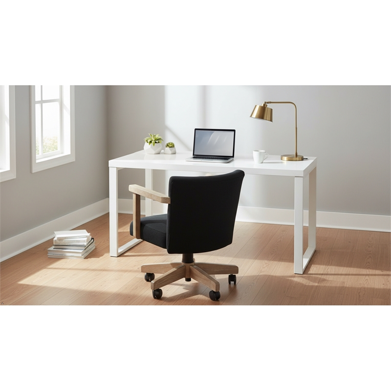 Pemberly Row Wood Farmhouse Natural Finish Rolling Office Chair