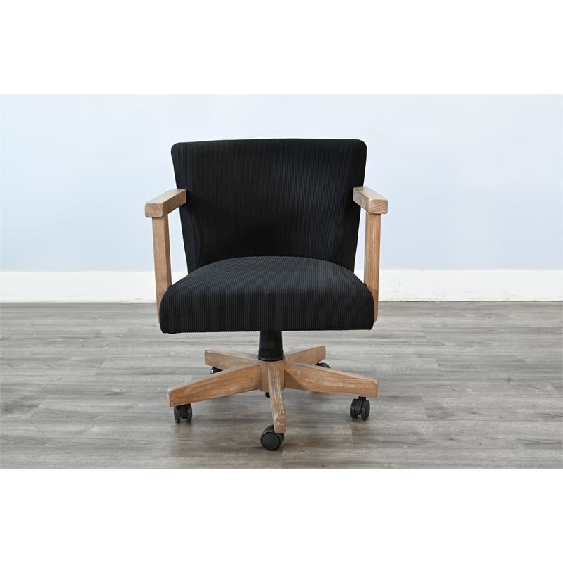 Pemberly Row Wood Farmhouse Natural Finish Rolling Office Chair