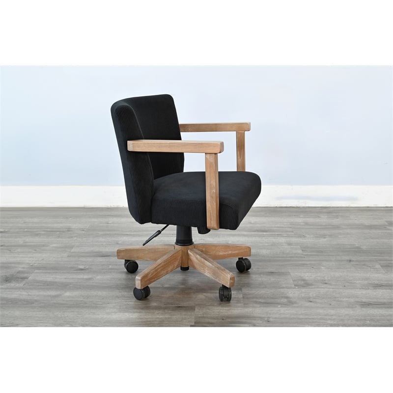 Pemberly Row Wood Farmhouse Natural Finish Rolling Office Chair