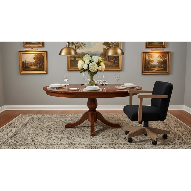 Pemberly Row Wood Farmhouse Natural Finish Rolling Office Chair