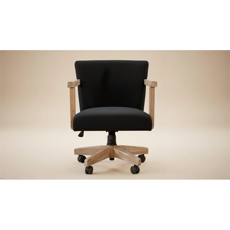 Pemberly Row Wood Farmhouse Natural Finish Rolling Office Chair