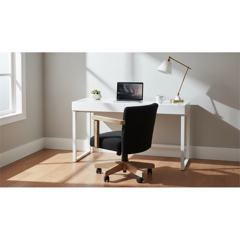Pemberly Row Wood Farmhouse Natural Finish Rolling Office Chair