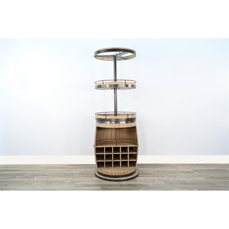 Pemberly Row Natural Wood Traditional Barrel Bar with Swivel