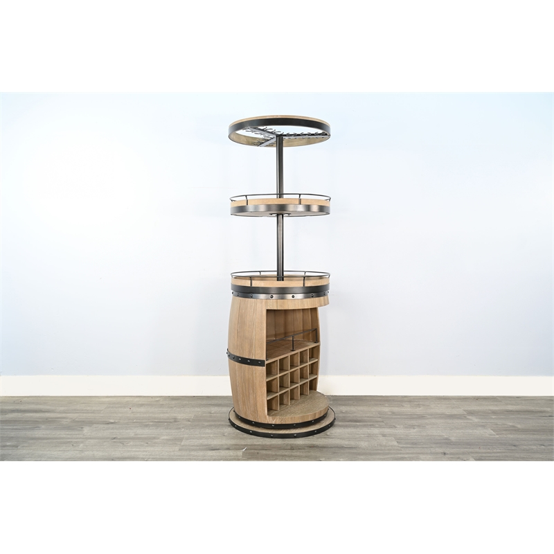 Pemberly Row Natural Wood Traditional Barrel Bar with Swivel