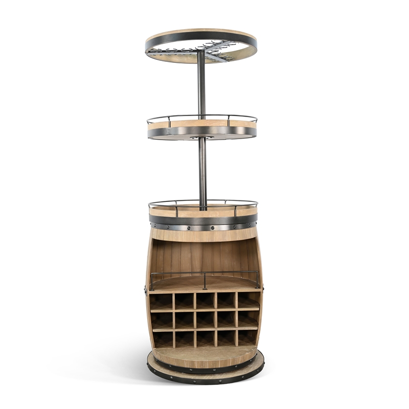 Pemberly Row Natural Wood Traditional Barrel Bar with Swivel