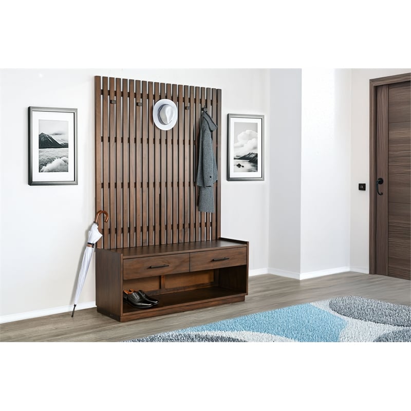 Pemberly Row Brown Finish Contemporary Wood Hall Tree with Bench
