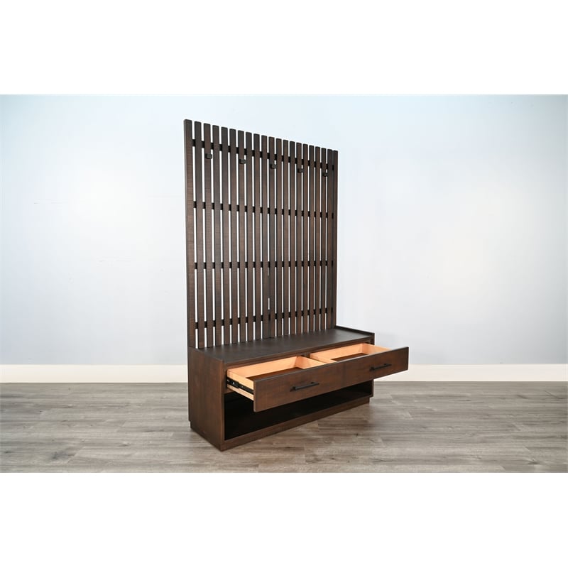 Pemberly Row Brown Finish Wood Transitional Hall Tree with Bench