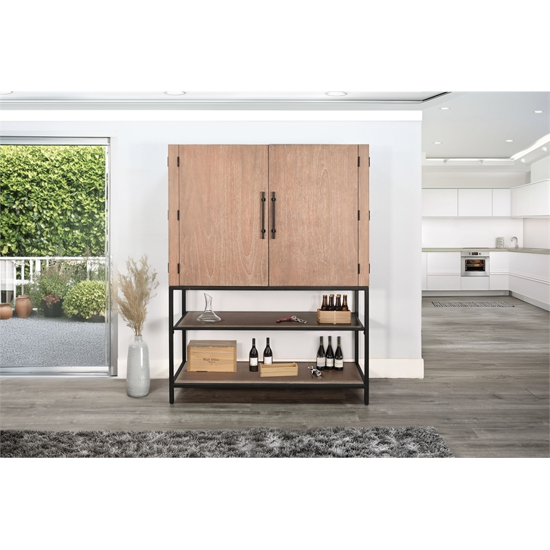 Pemberly Row Wood Mid-Century Violet Natural Wine Bar Cabinet