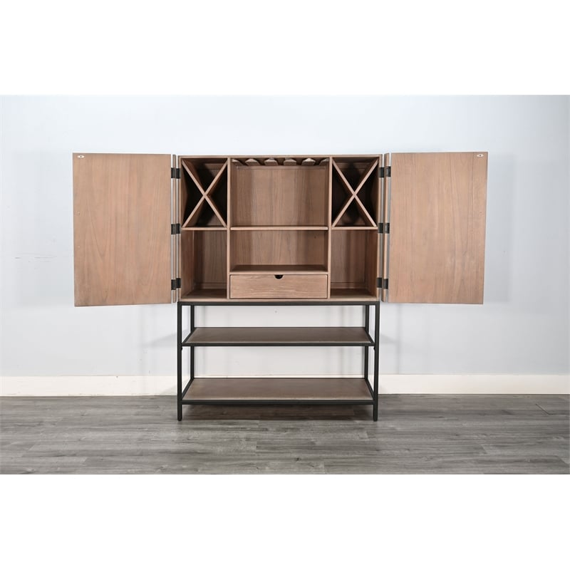Pemberly Row Wood Mid-Century Violet Natural Wine Bar Cabinet