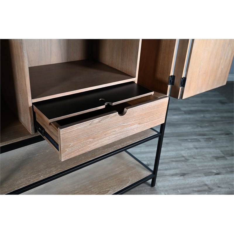 Pemberly Row Wood Mid-Century Violet Natural Wine Bar Cabinet