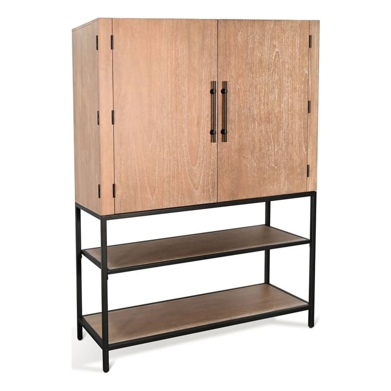 Pemberly Row Wood Mid-Century Violet Natural Wine Bar Cabinet