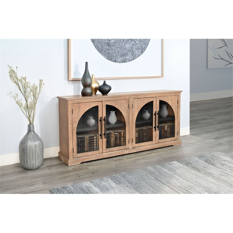 Pemberly Row Modern Wood Display Cabinet with Arched Glass Doors