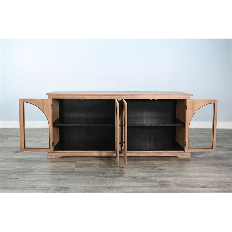 Pemberly Row Modern Wood Display Cabinet with Arched Glass Doors
