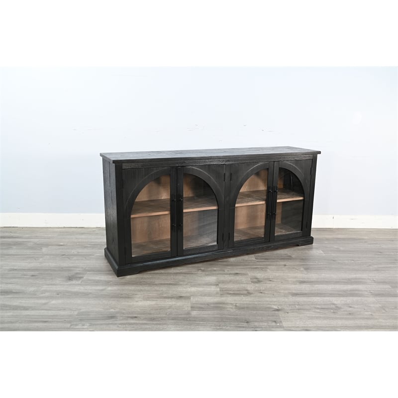 Pemberly Row Modern Black Wood Display Cabinet with Arched Glass Doors