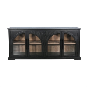 Pemberly Row Modern Black Wood Display Cabinet with Arched Glass Doors