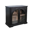 Pemberly Row Small Black Wood Cabinet with Arched Glass Doors
