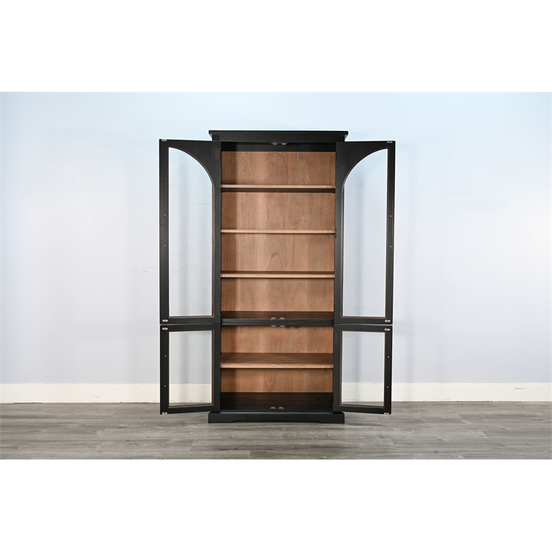 Pemberly Row Wood Natural Tall Cabinet with Arched Glass Doors