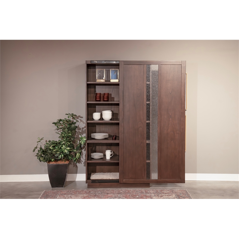Pemberly Row Brown Contemporary Wood Sliding Door Storage Cabinet