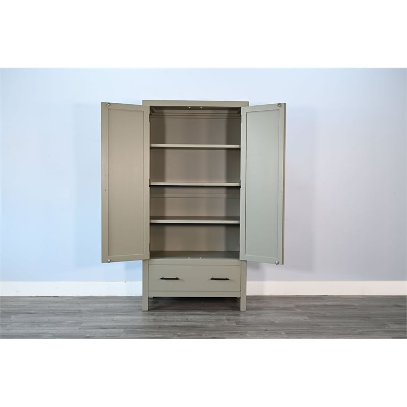 Pemberly Row Transitional Linen Cabinet with Shelves and Deep Storage Drawer