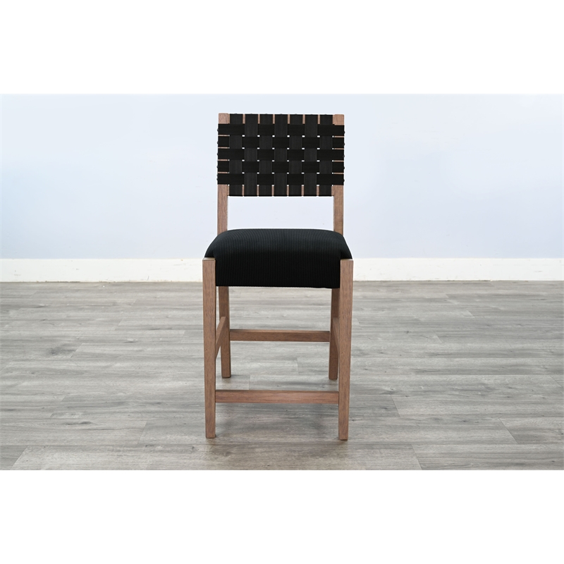 Pemberly Row Mid-Century Woven Back Black Counter Stool (Set of 2)
