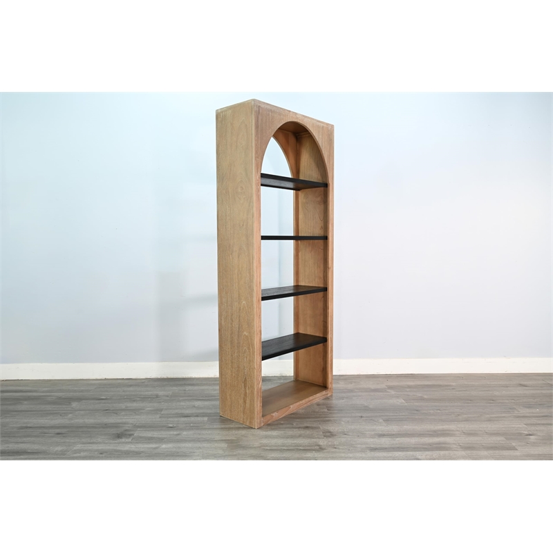 Pemberly Row Wood Natural Tall Arched Bookshelf with Open Shelving