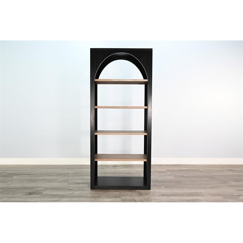 Pemberly Row Wood Natural Tall Arched Bookshelf with Open Shelving