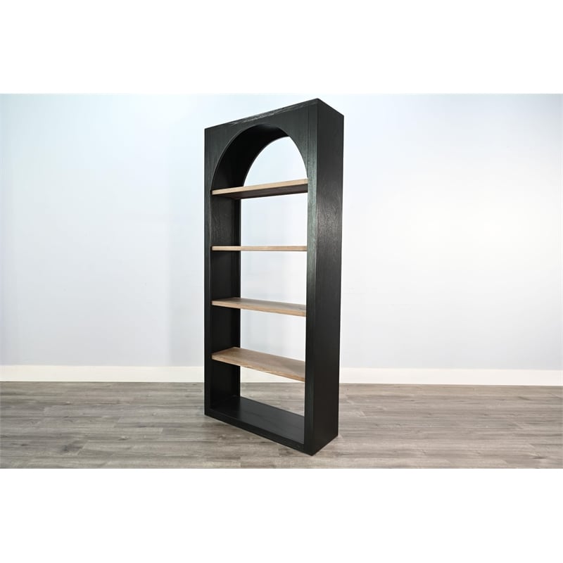 Pemberly Row Wood Natural Tall Arched Bookshelf with Open Shelving