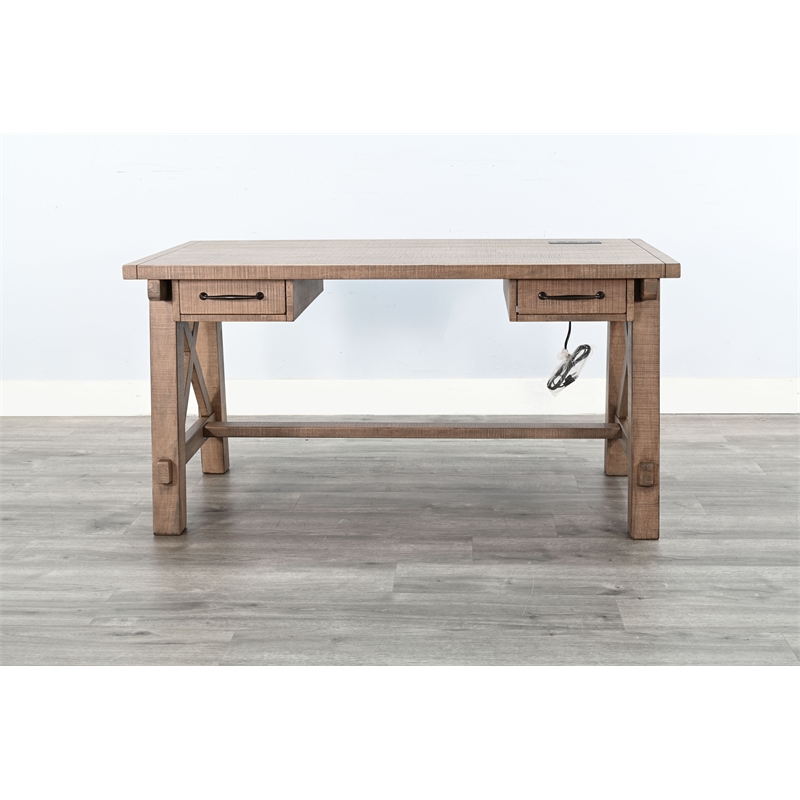 Pemberly Row Natural Contemporary Wood Writing Desk with Power Plug