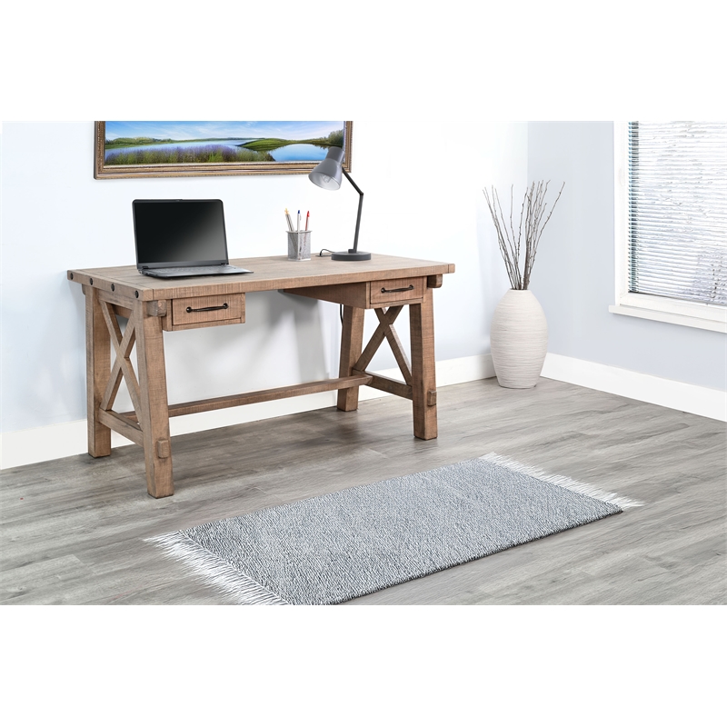 Pemberly Row Natural Contemporary Wood Writing Desk with Power Plug