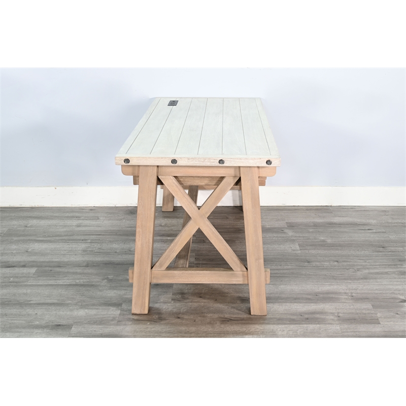 Pemberly Row Light Gray Contemporary Wood Writing Desk with Power Plug